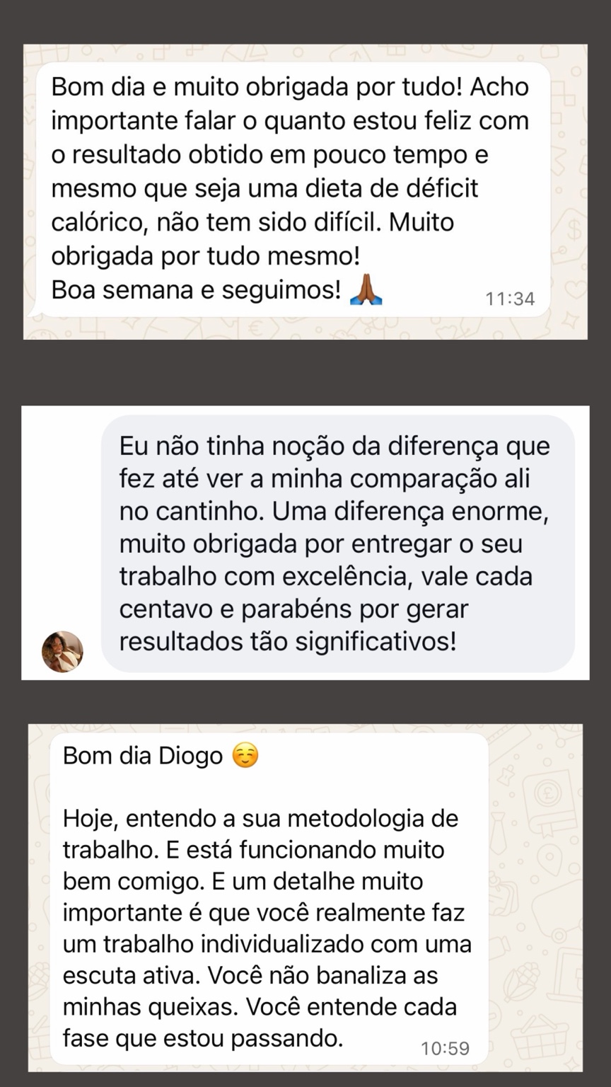 Montagem com três feedbacks de pacientes