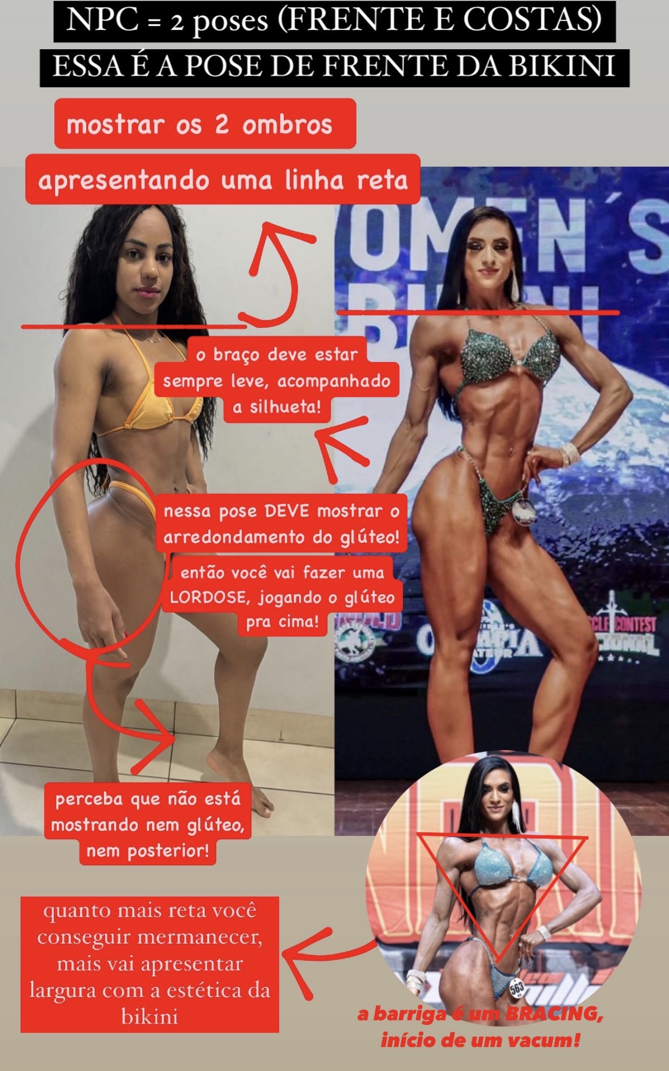 Comparação e orientação detalhada para pose de bikini
